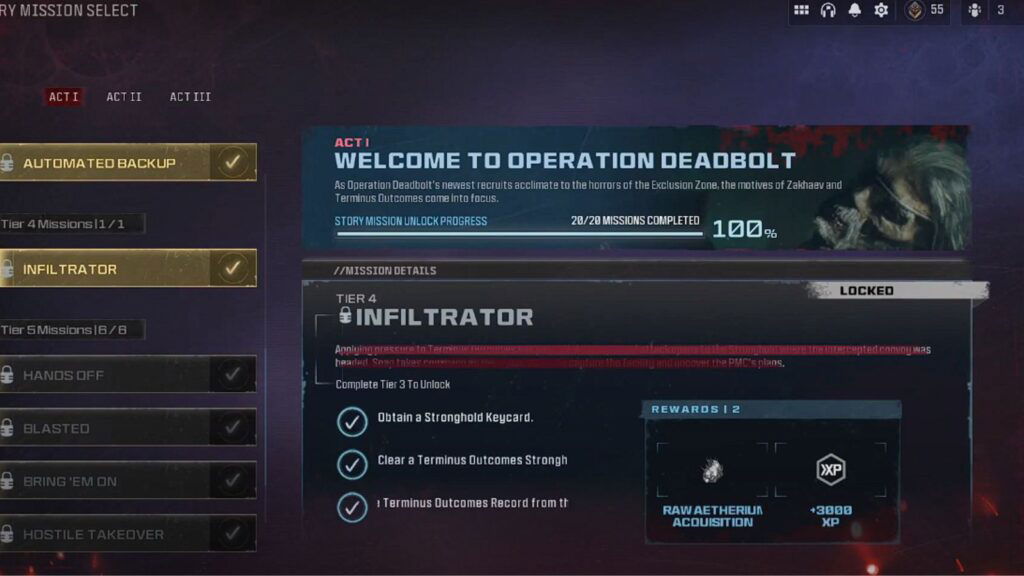 how to complete Infiltrator
