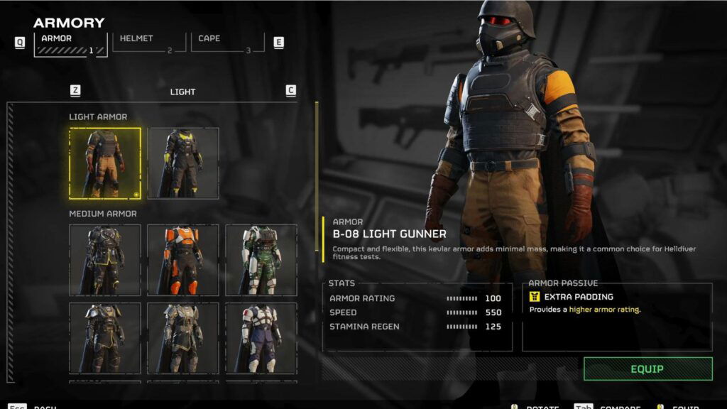 light gunner armor set in helldivers 2