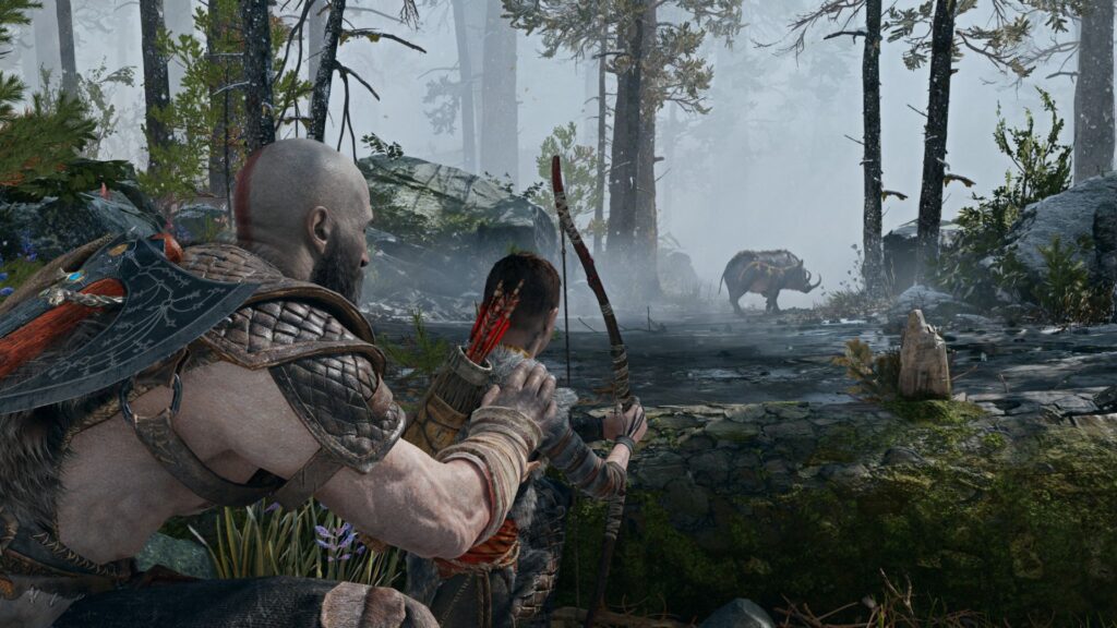 god of war kratos and atreus hunting scene